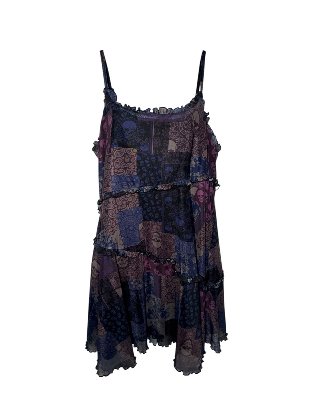Sleeveless Patchwork Mini Dress in Navy and Purple